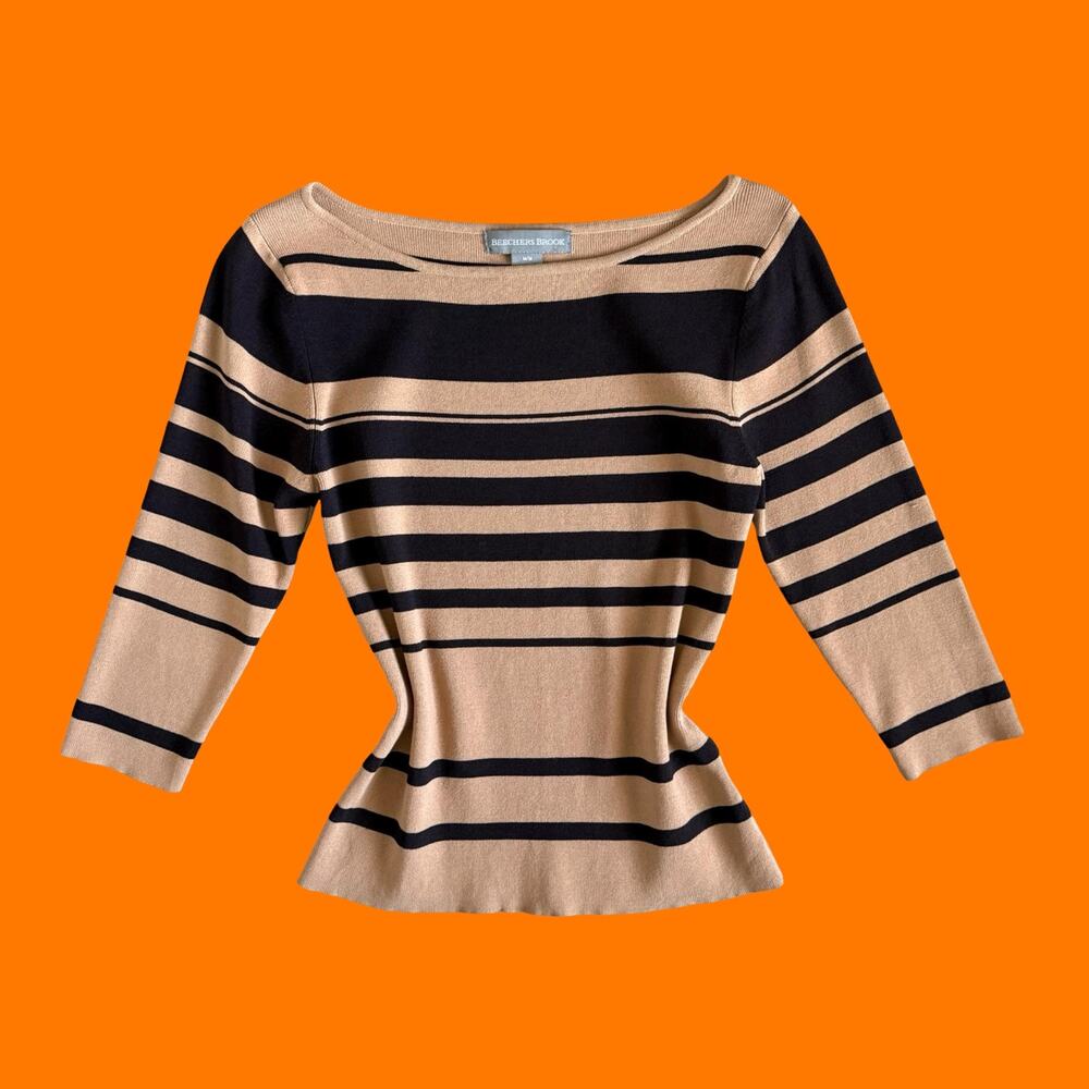 00's vintage striped boatneck bodycon minimalist office siren y2k top MEDIUM